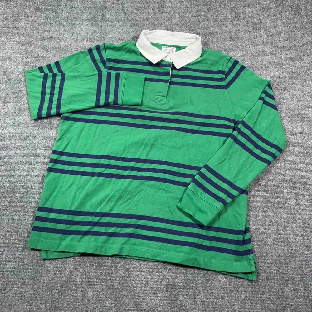 Lands' End Striped‎ Rugby Shirt Boys L 14-16 Long Sleeve Cotton Green Preppy